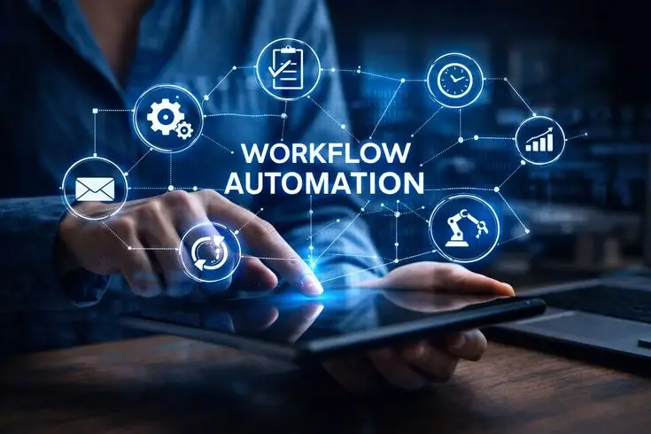 Business workflow automation and productivity improvement illustration